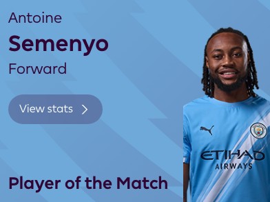  打入唯一进球，塞门约当选曼城客战利兹联全场最佳球员 新闻