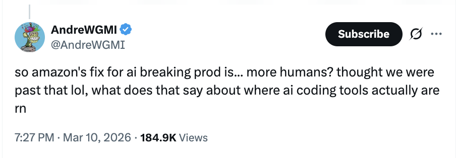  亚马逊AI编码失控酿祸；系统频频宕机；马斯克直言需谨慎前行。 IT技术